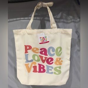 Peace Love & Vibes Worded Tote Bag Polyester Summer Fun Beach Handbag NWT